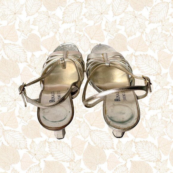 Rinaldi by Luigino D'Italia Silver 4" Sandal Heels - Size 7.5 - Picture 6 of 10
